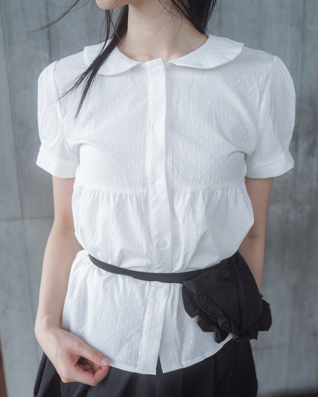 (SAMPLE SALE) Round Collar Shirt (Black)