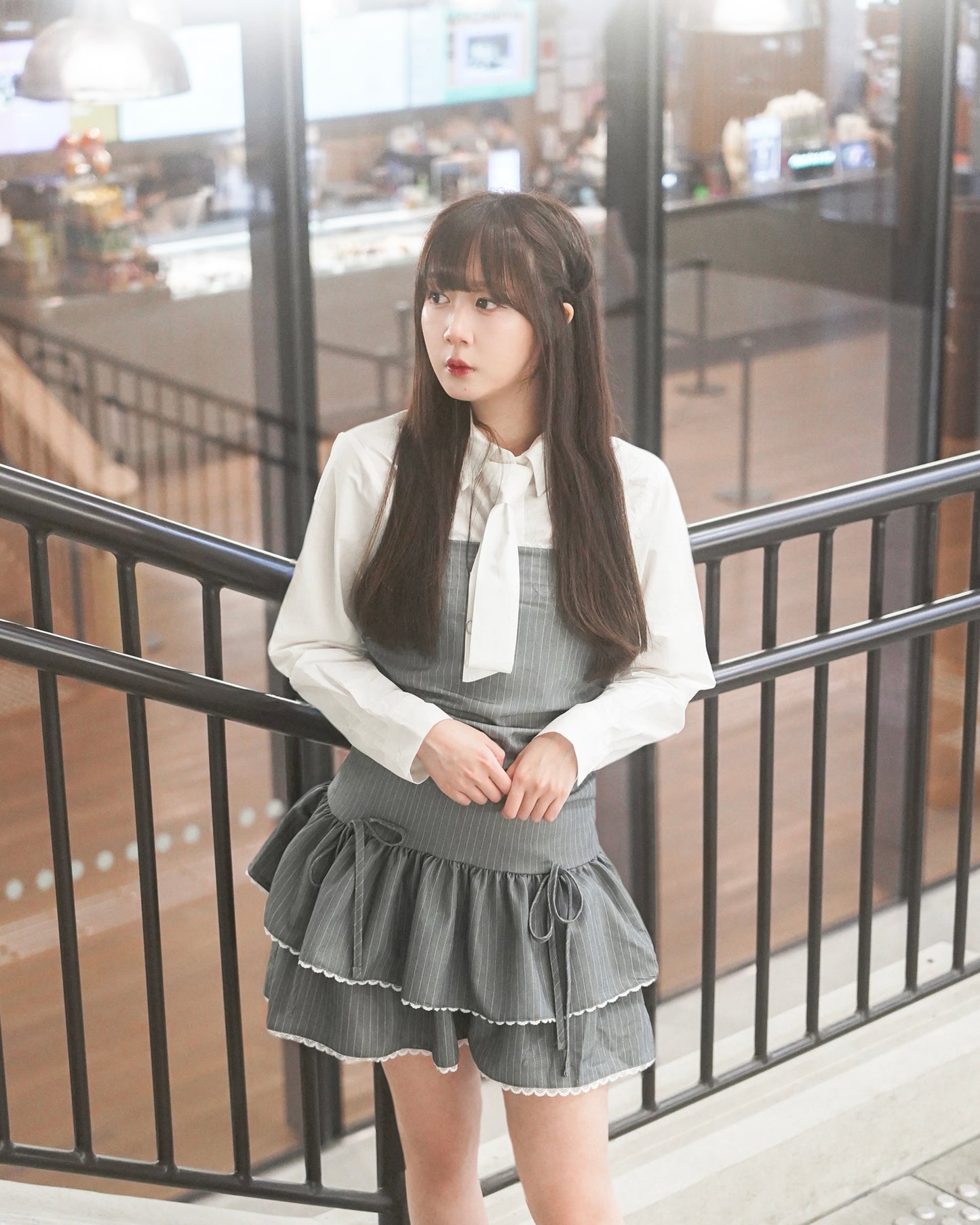 (SAMPLE SALE) Frilly Tie Pinstripe Dress