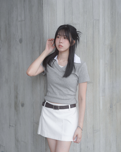 (SAMPLE SALE) Preppy Ribbed V-Neck (Grey)
